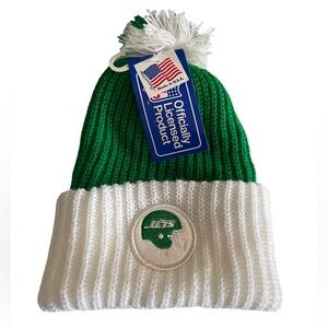NWT New York Jets Green and White Knit Hat with Pom